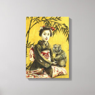 Vintage Japanese Geisha And Demon Canvas Print