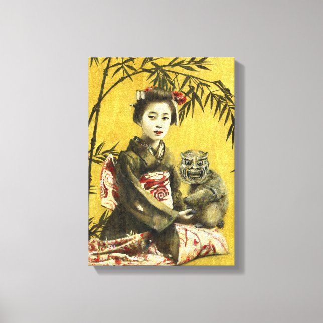 Vintage Japanese Geisha And Demon Canvas Print (Front)