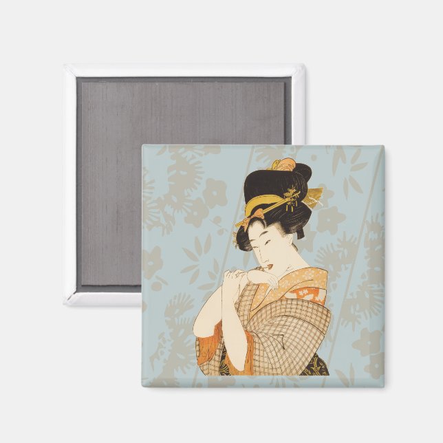 Vintage Japanese Geisha Girl Entertainer in Kimono Magnet (Front/Back)