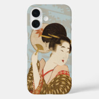 Vintage Japanese Geisha Girl in Kimono with Fan
