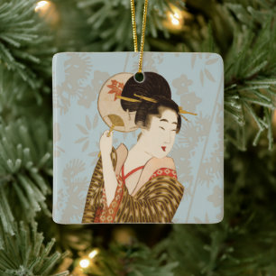 Vintage Japanese Geisha Girls in Kimonos Ceramic Ornament