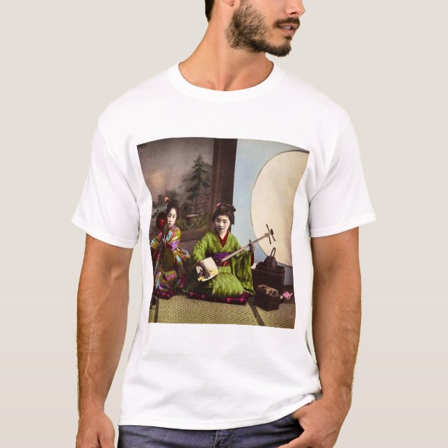 Vintage Japanese Geisha Musical Entertainment T-Shirt (Front)