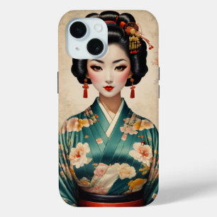 Vintage Japanese Geisha Portrait iPhone 15 Case