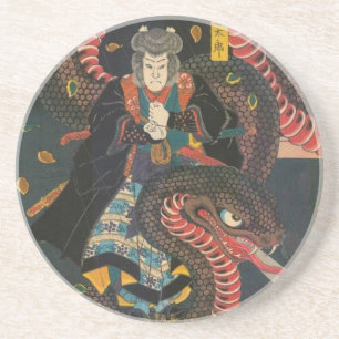 Vintage Japanese Giant Snake Woodblock Print Coaster