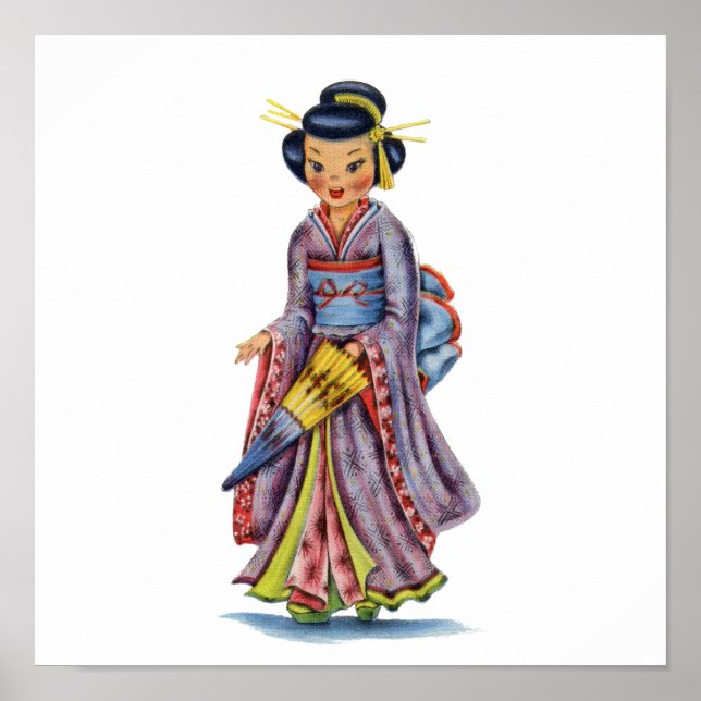 Vintage Japanese Girl in Kimono Poster (Front)