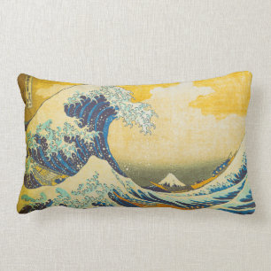 Vintage Japanese Great Wave Art Lumbar Pillow