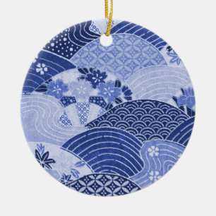 Vintage Japanese Hills and Rivers Ceramic Ornament
