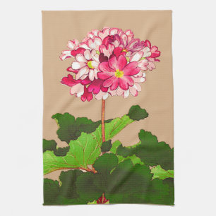 Vintage Japanese Hydrangea. Pink and Green Kitchen Towel