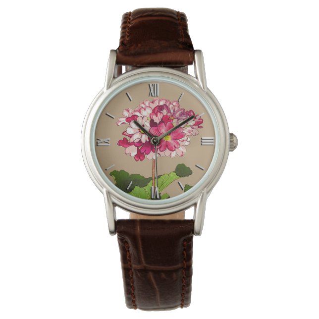 Vintage Japanese Hydrangea. Pink and Green Watch (Front)