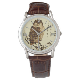 Vintage Japanese Ink Sketch of an Owl Watch