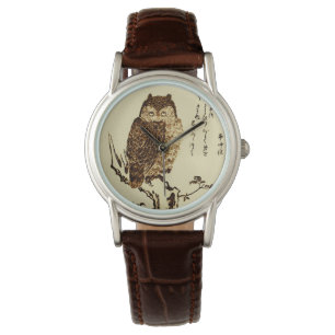 Vintage Japanese Ink Sketch of an Owl Watch