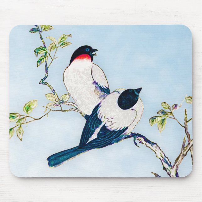 Vintage Japanese Ink Sketch of Finches Mouse Pad (Front)