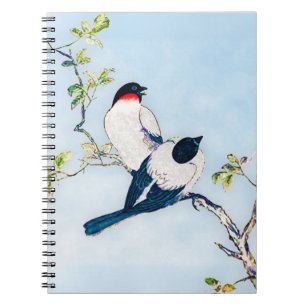 Vintage Japanese Ink Sketch of Finches Notebook