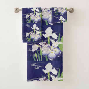 Vintage Japanese Iris Art Print Kogyo Tsukioka Bath Towel Set