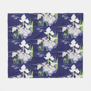 Vintage Japanese Iris Art Print Kogyo Tsukioka Fleece Blanket