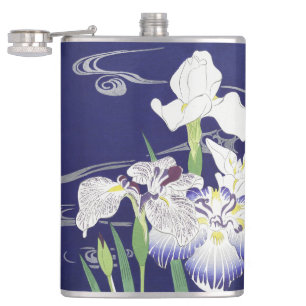 Vintage Japanese Iris Art Print Kogyo Tsukioka Hip Flask