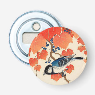 Vintage Japanese Jay Bird and Autumn Grapevine Bottle Opener
