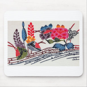 Vintage Japanese KIMONO Floral Pattern Mouse Pad