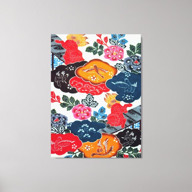 Vintage Japanese Kimono Textile (Bingata) Canvas Print (Front)