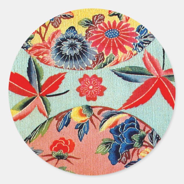 Vintage Japanese Kimono Textile (Bingata) Classic Round Sticker (Front)