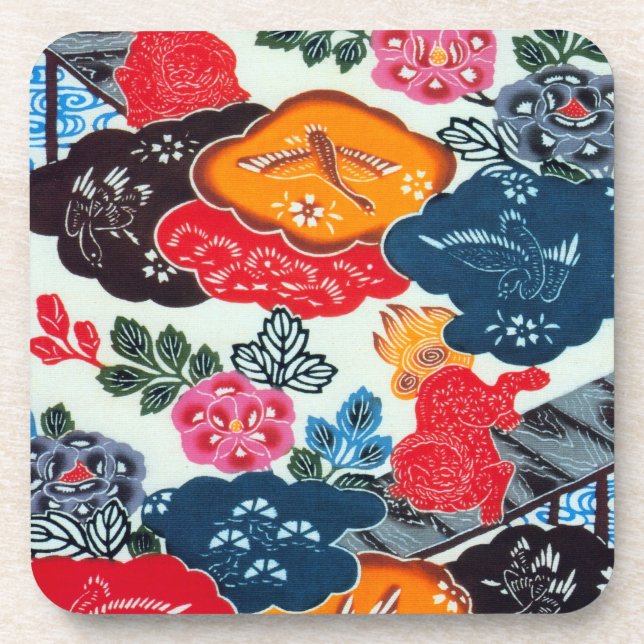 Vintage Japanese Kimono Textile (Bingata) Coaster (Front)