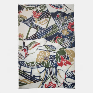 Vintage Japanese Kimono Textile (Bingata) Kitchen Towel