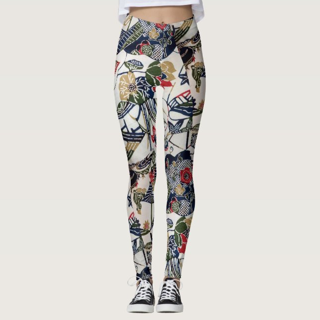 Vintage Japanese Kimono Textile (Bingata) Leggings (Front)