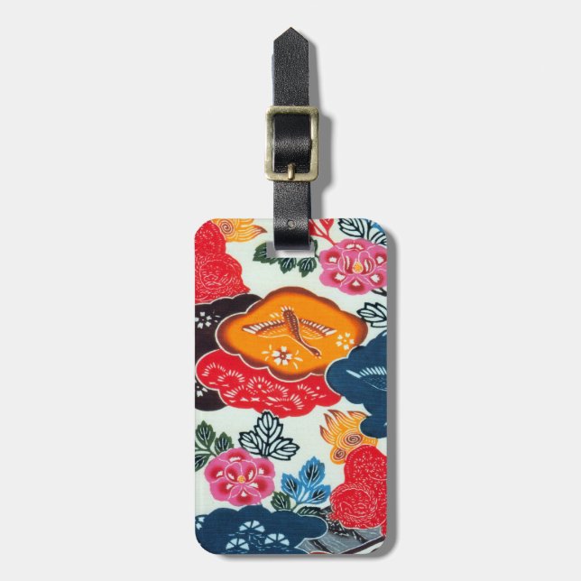 Vintage Japanese Kimono Textile (Bingata) Luggage Tag (Front Vertical)