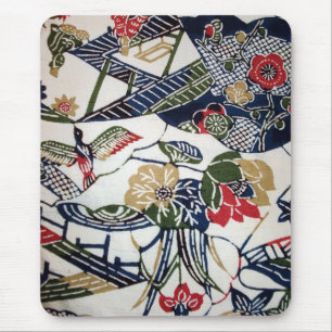 Vintage Japanese Kimono Textile (Bingata) Mouse Pad