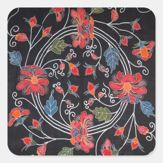 Vintage Japanese Kimono Textile (Bingata) Square Sticker (Front)