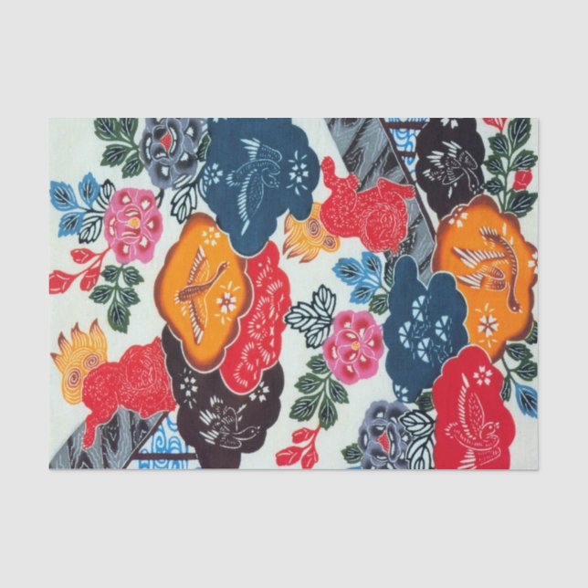 Vintage Japanese Kimono Textile (Bingata) Tissue Paper (Front)