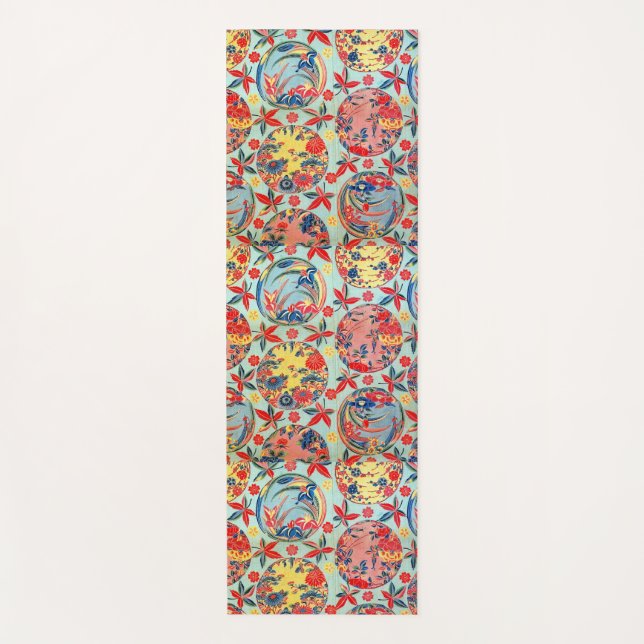 Vintage Japanese Kimono Textile (Bingata) Yoga Mat (Front)
