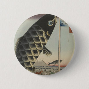 Vintage Japanese Koi Festival Flags 2 Inch Round Button