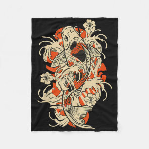 Vintage Japanese Koi Fish Japan  Fleece Blanket