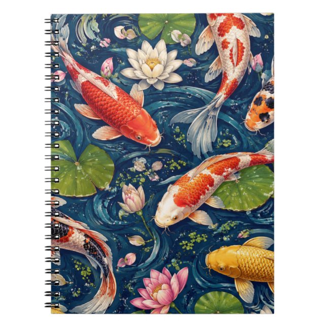 Vintage Japanese Koi Fish Pattern Painting Notebook (Front)