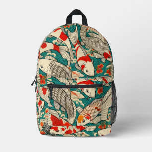 Vintage Japanese Koi Fish Pattern Painting Printed Backpack