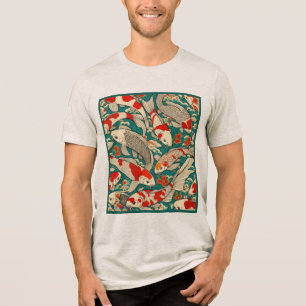 Vintage Japanese Koi Fish Pattern Painting Tri-Blend Shirt