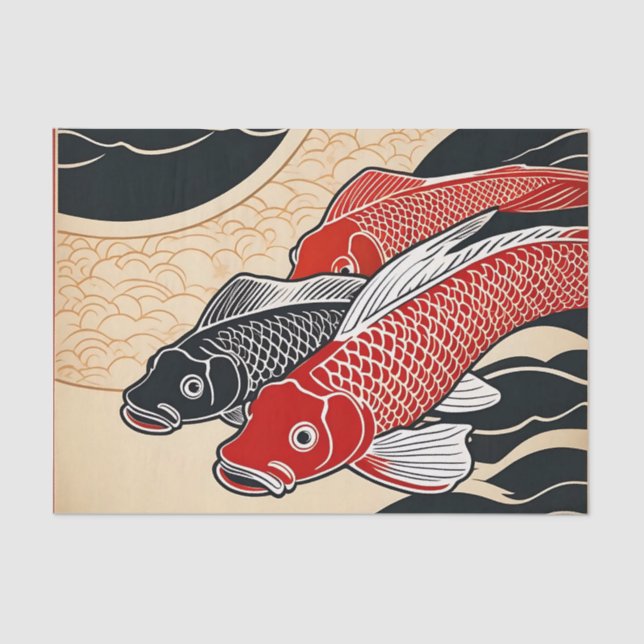 Vintage Japanese Koi Fish Tissue Paper (Front)