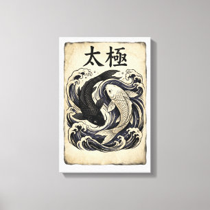Vintage Japanese Koi Fish Yin Yang Graphic Canvas Print