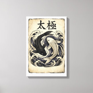 Vintage Japanese Koi Fish Yin Yang Graphic Canvas Print