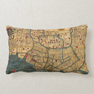 Vintage Japanese labelled map of Tokyo Lumbar Pillow