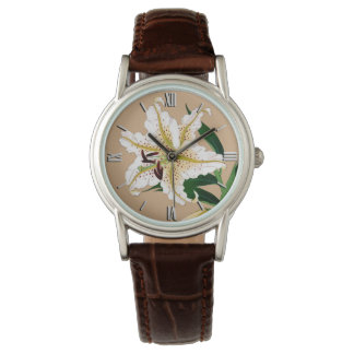 Vintage Japanese Liliy. White, Green and Beige Watch