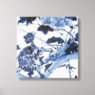 Vintage Japanese Lion and Peony Canvas Print