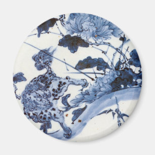 Vintage Japanese Lion and Peony Magnet