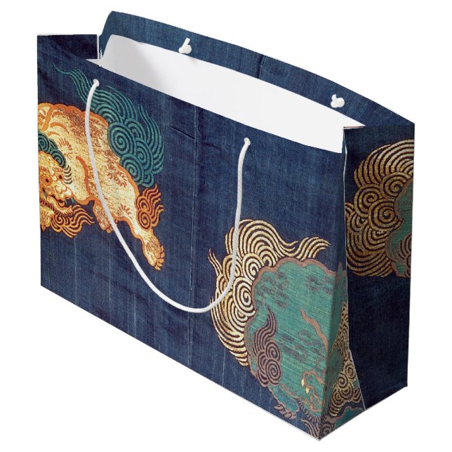 Vintage Japanese Lion Pattern Large Gift Bag (Back Angled)