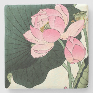 Vintage Japanese Lotus Flower Stone Coaster