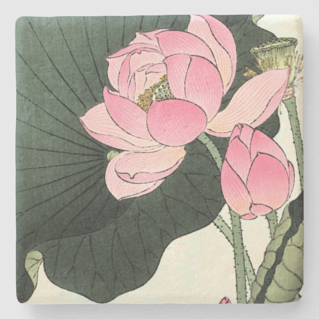 Vintage Japanese Lotus Flower Stone Coaster (Front)