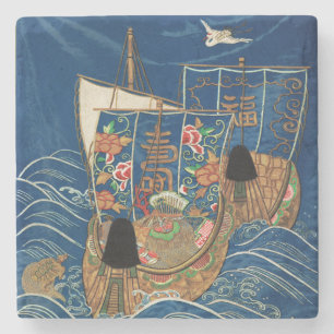 Vintage Japanese Lucky Treasure Ship G.A. Audsley Stone Coaster