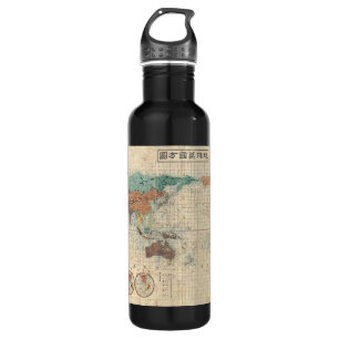 Vintage Japanese Map of the World 710 Ml Water Bottle