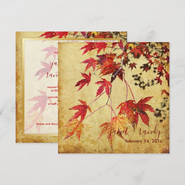 VINTAGE JAPANESE MAPLE/FALL WEDDING INVITATIONS (Front/Back)